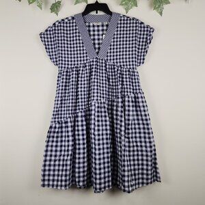 Anthropologie 11 1 TYLHO Size XS Navy Marine Gingham Check Dress w/ Pockets NWT